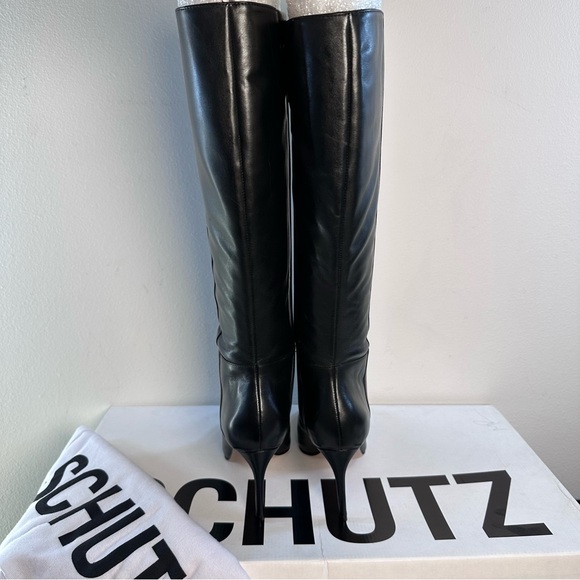 New Schutz Mikki Up Boot in Black leather knee high heel stiletto pointed toe - Picture 8 of 11